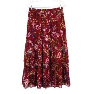 Biltmore Ruby Floral Tiered Midi Skirt Medium NWT